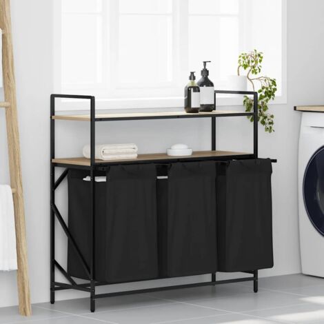 Laundry Basket 3 Compartments with Shelves Sonoma Oak vidaXL