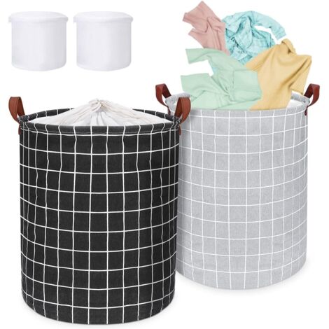 Laundry Basket, 63L Laundry Basket Set of 2, Collapsible Laundry Basket with Handles, Waterproof Coated Laundry Basket with Dirty Laundry Bag, Cotton Storage Basket, 40×40×50cm