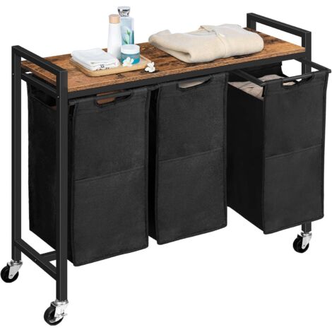 Laundry Basket, Laundry Sorter 3-Compartments, Laundry Hamper with Lid, Laundry Trolley on Wheels, Washing Baskets, HOOBRO EBF38XY01G1
