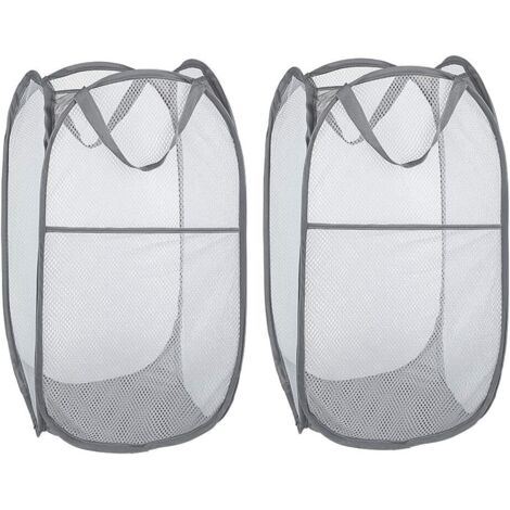 Laundry Basket [Set of 2] Pop Up Collapsible Mesh Laundry Baskets Laundry Bag Foldable Laundry Hamper with Handle, Grey