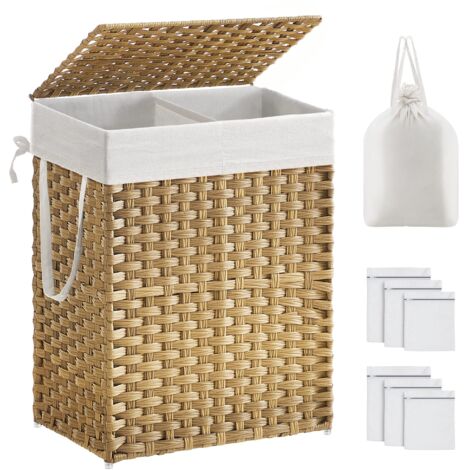 Laundry Basket with Lid 90L 2 Compartments Removable Washable Bags Steel Frame Breathable Mesh