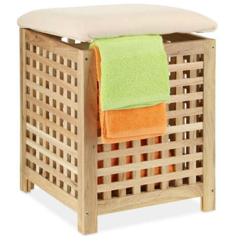 Laundry basket with seat walnut