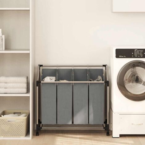 Laundry Basket with Wheels 4 Compartments Grey vidaXL