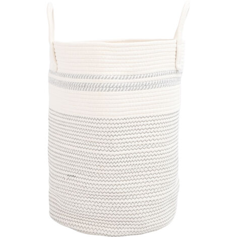 Laundry Basket Woven Cotton Rope 60L Breathable Modern Design Collapsible Versatile Dirty Clothes Hamper with Handles White Grey