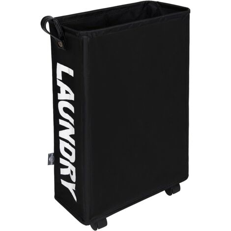 Laundry Baskets with Wheels, Foldable Laundry Bag, Folding Large Capacity Laundry Bins (Black, M)