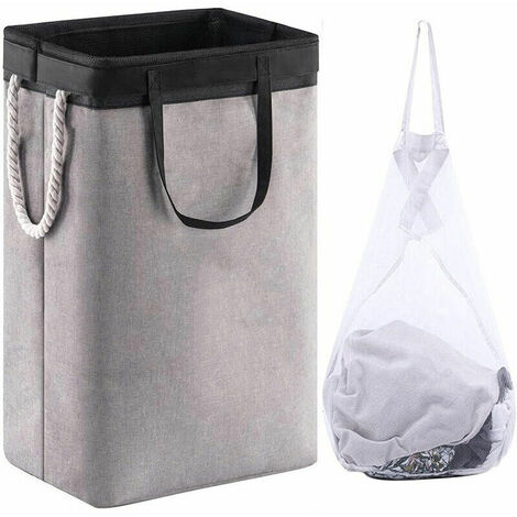 Laundry Hamper with Lid Handles and Collapsible Shelves with Built-in Liner for Bedroom, Dorm, Toys, Clothes Storage 41 x 31 x 60 cm Black and Beige
