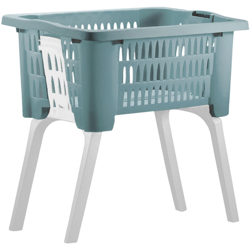 Laundry Linen Basket Washing Clothes Bin Storage Plastic Carrier with Legs Bath Blue