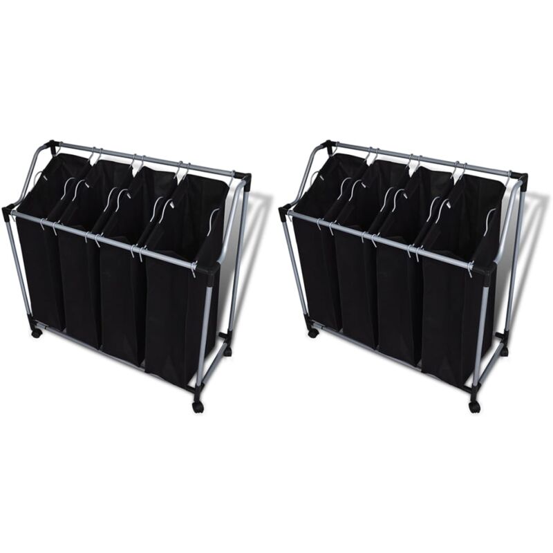 Laundry Sorters with Bags 2 pcs Black and Grey Vidaxl