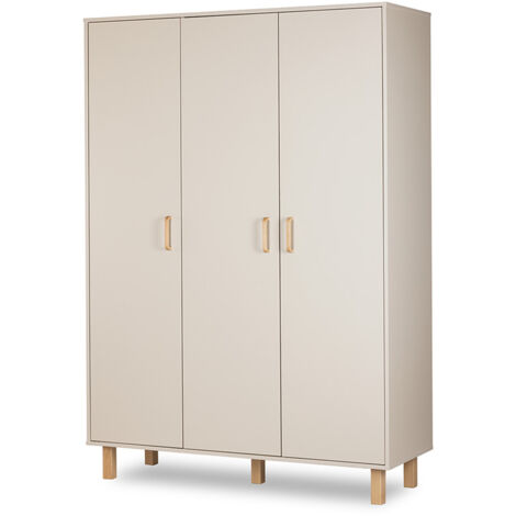 LAURA Armoire penderie 3 portes avec étagères et 3 tiroirs 195x137 Champagne