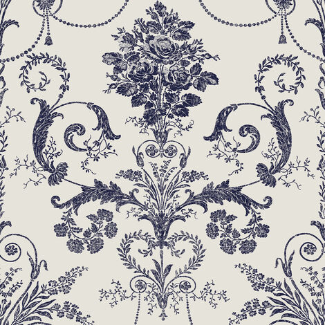 Laura Ashley Josette Off Weiss & Midnight Vliestapete - 10mx52cm