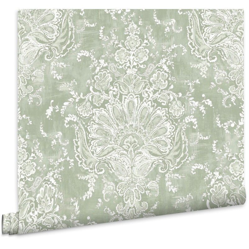 Laura Ashley - Maddox Grun Vliestapete 10mx52cm
