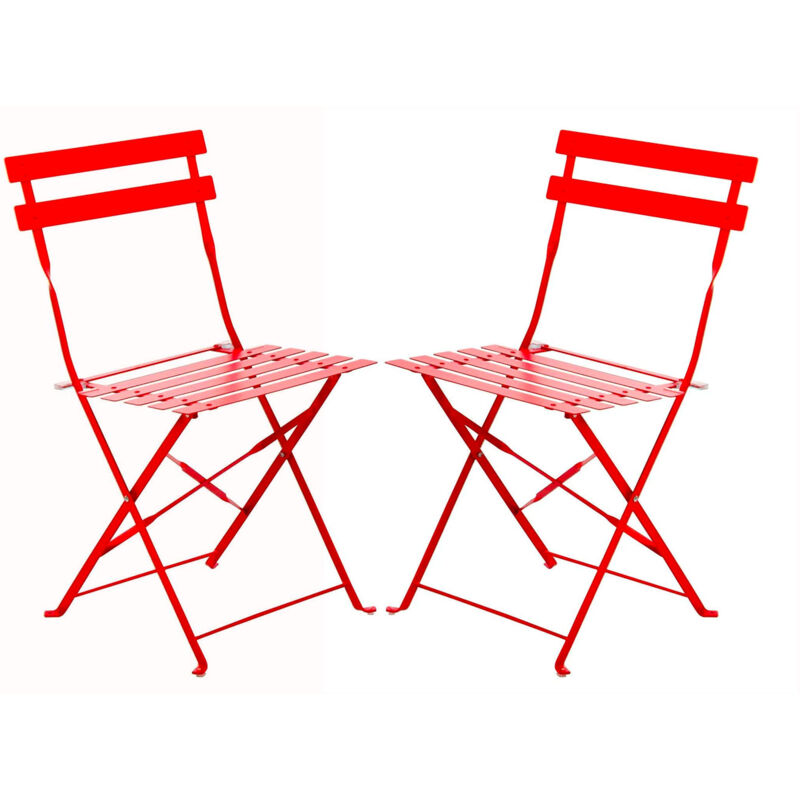 Laura - Lot de 2 chaises de jardin pliantes design rétro, couleur rouge