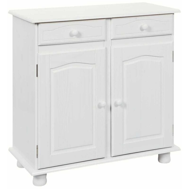 Altobuy - laurie - Meuble 2 Portes 2 Tiroirs Bois Massif Vernis Blanc
