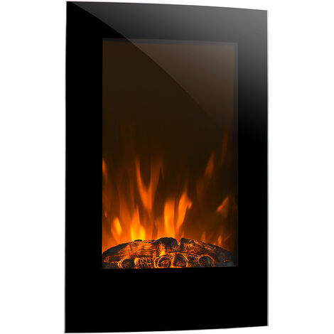 Lausanne Vertical Cheminée électrique 1000 ou 2000 watts Verre Télécommande Variateur d'intensité - Noir - Noir