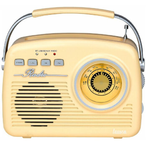 Lauson ra143 vintage cremefarbenes analoges radio mit integriertem lautsprecher 2w am/fm wiederaufladbarer akku bluetooth usb sd