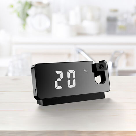 Lautloser, beleuchteter Projektionswecker mit großem Display, Schwarz, PC/ABS, 176 x 98 x 45 mm, USB