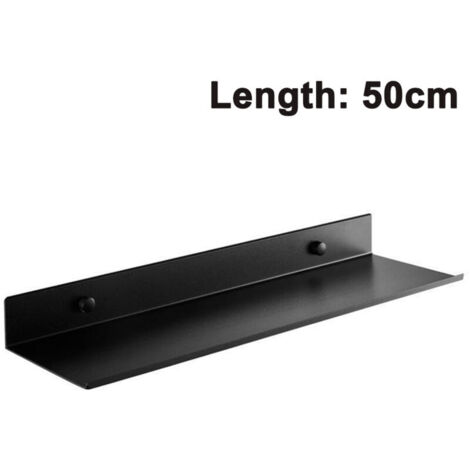 Lauwexe – Étagère murale en aluminium 50 cm – Résistante à la rouille – Pour salle de bain et cuisine – Flottante décorative noire