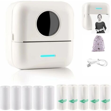 Lauwexe – Mini imprimante photo portable sans fil – Impression thermique 205 DPI – 5 rouleaux de papier autocollant – Application iOS/Android