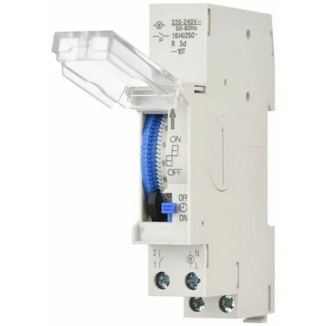 Lauwexe – Minuterie mécanique 24h – Programmation 15 min – Montage sur rail DIN – Couverture étanche – Batterie intégrée – 230VCA 16A - AC220-240V