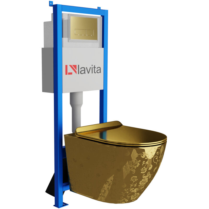 Lavita Lav101 Vorwandelement + Wand Wc Sofi Slim Golden Eye + Knopf 200.3.5 Gold Set