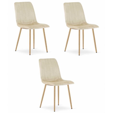 LAVA-Stuhl – hellbeiger Samt / holzfarbene Beine x 3