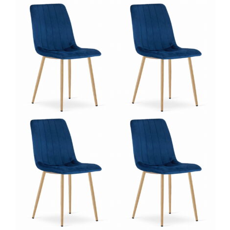 LAVA-Stuhl – marineblauer Samt / holzfarbene Beine x 4