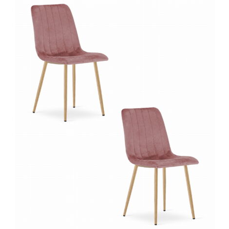 LAVA-Stuhl – rosa Samt / holzfarbene Beine x 2
