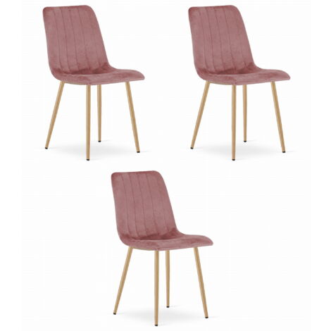 LAVA Stuhl – rosa Samt / holzfarbene Beine x 3