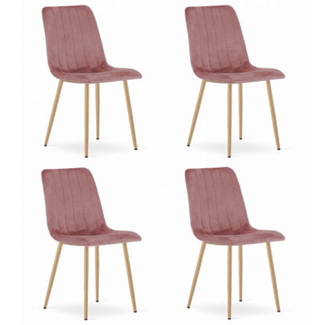 LAVA Stuhl – rosa Samt / holzfarbene Beine x 4