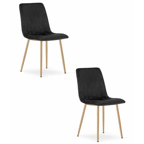 LAVA Stuhl – schwarzer Samt / holzfarbene Beine x 2