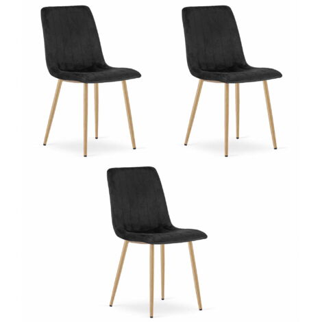 LAVA Stuhl – schwarzer Samt / holzfarbene Beine x 3