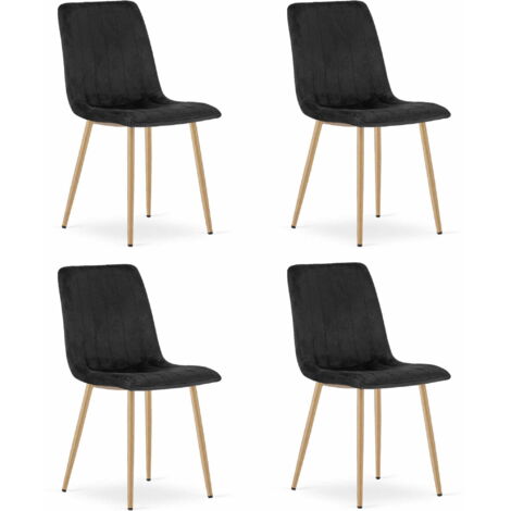 LAVA Stuhl – schwarzer Samt / holzfarbene Beine x 4