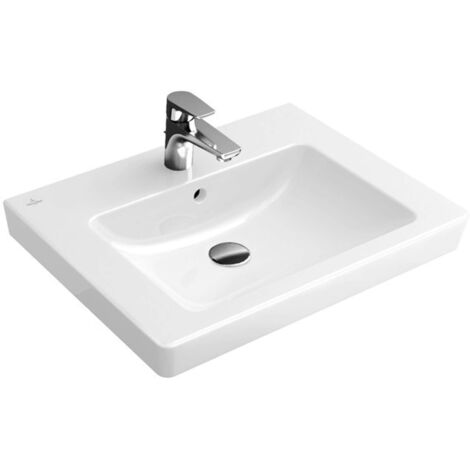 Lavabi classici, 650 x 470 mm, Rettangolare, modello piano, per rubinetteria a 3 fori, foro centrale per rubinetteria, con troppopieno, Porcellana sanitaria Bianco