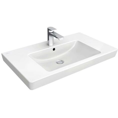 Lavabi classici, 800 x 470 mm, Rettangolare, modello piano, per rubinetteria 3 fori, foro centrale forato, con troppopieno, Porcellana sanitaria White CeramicPlus