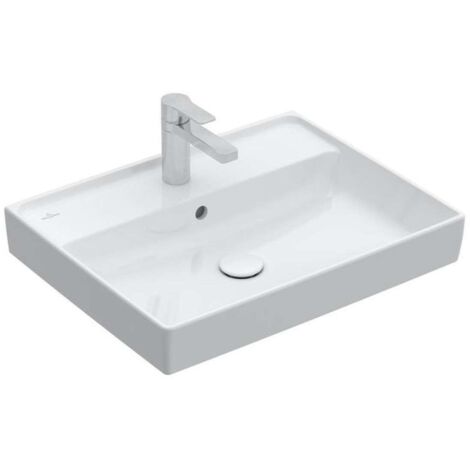 Lavabi sospesi, 600 x 470 mm, Rettangolare, Design depositato, design rettificato, per rubinetteria a 3 fori, foro centrale per rubinetteria, con troppopieno, TitanCeram, Bianco