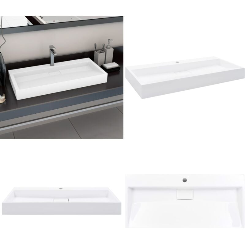 Vidaxl - Lavabo 100x46x11 cm Fonte minérale/marbre Blanc - Lavabo - Évier - Salle De Bain - Meuble De Salle De Bain - Robinetterie - Home & Living