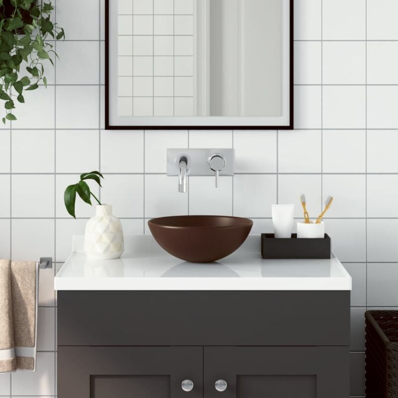 Vidaxl - Lavabo de salle de bain Céramique Marron Rond
