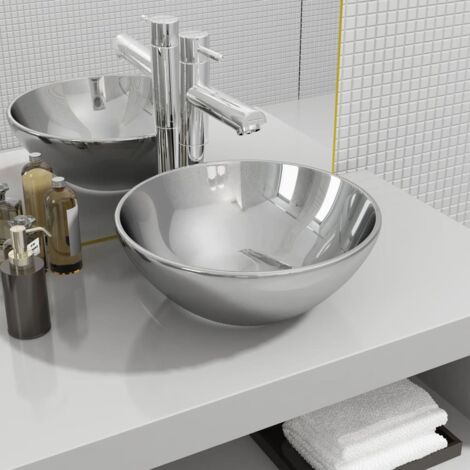 Lavabo 32,5x14 cm cerámica plateado vidaXL