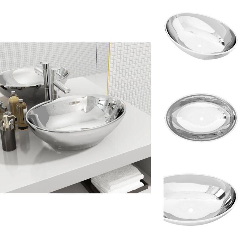 Vidaxl - Lavabo 40 x 33 x 13,5 cm Céramique Argenté - Lavabo Céramique - Lavabo Oval - Lavabo Salle De Bain - Meuble Salle De Bain - Évier Salle De