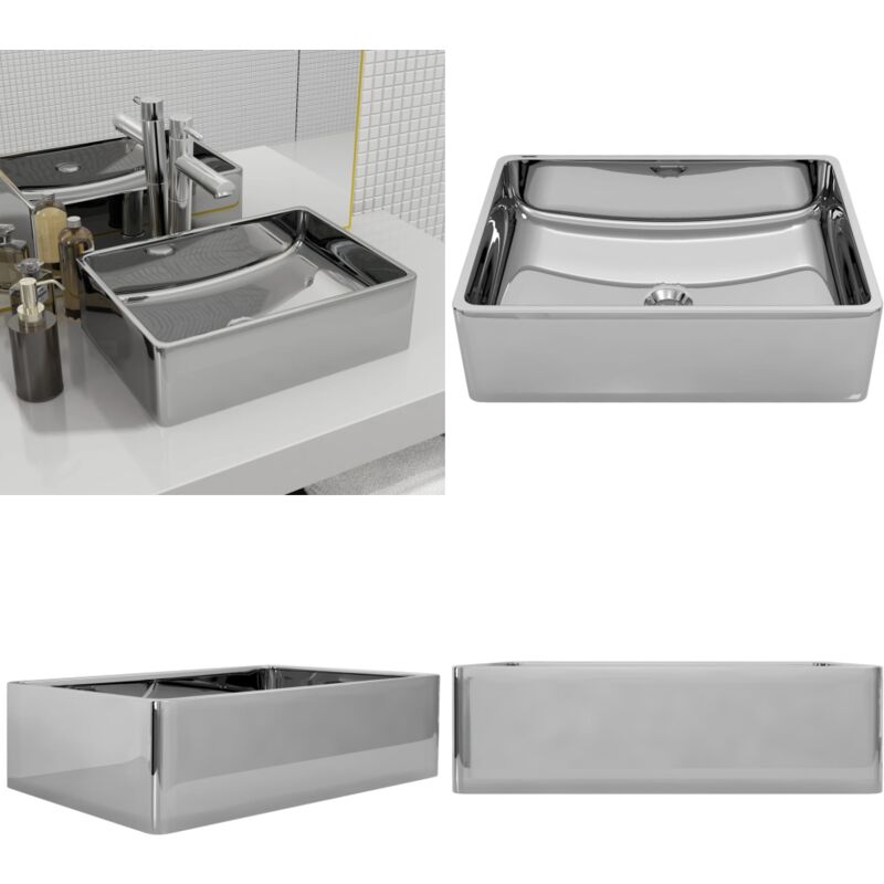 Lavabo 41 x 30 x 12 cm Céramique Argenté - Lavabo Céramique - Lavabo Rectangle - Lavabo Salle De Bain - Meuble Salle De Bain - Évier Salle De Bain