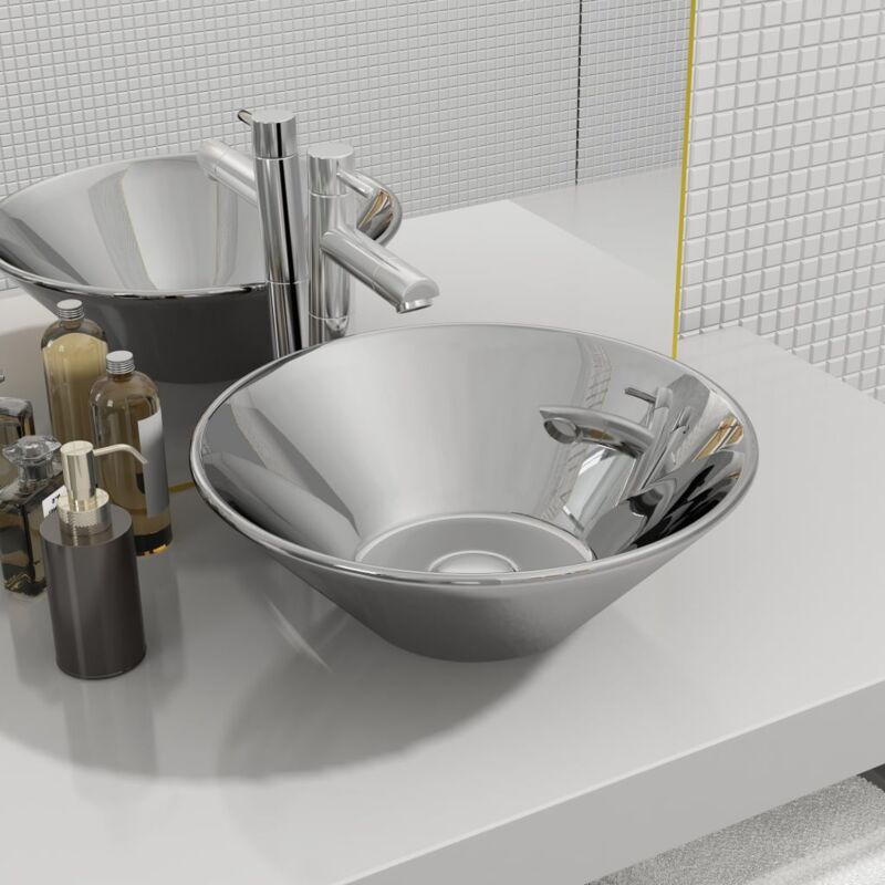 Vidaxl Lavandino 42x14 Cm In Ceramica Argento