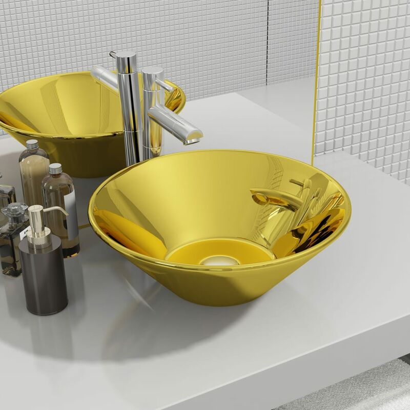 

Lavabo 42x14 cm cerámica dorado