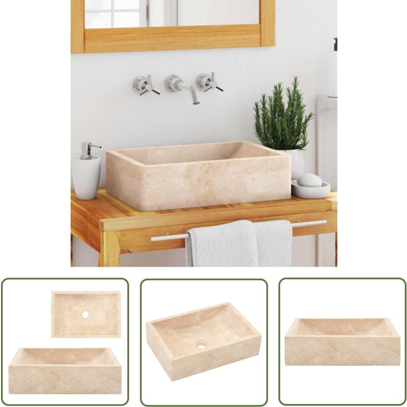 Devenirriche - The Living Store Lavabo 45x30x12 cm marbre crème brillant - Lavabo En Marbre - Lavabo Design - Lavabo Salle De Bain - Lavabo