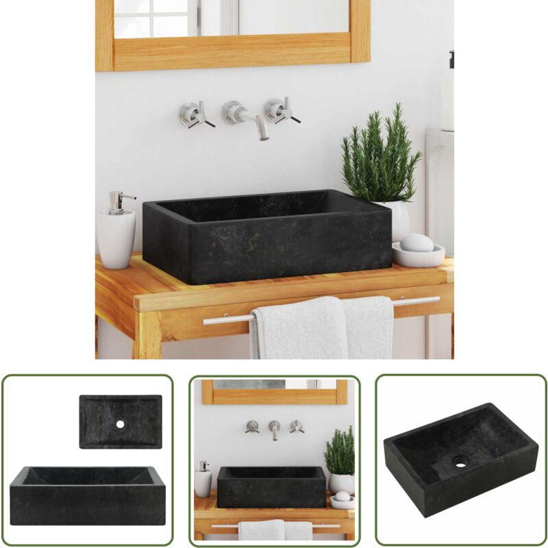Abcrital - The Living Store Lavabo 45x30x12 cm marbre noir brillant - Lavabo En Marbre - Lavabo Design - Lavabo Noir - Lavabo Salle De Bain - Meuble