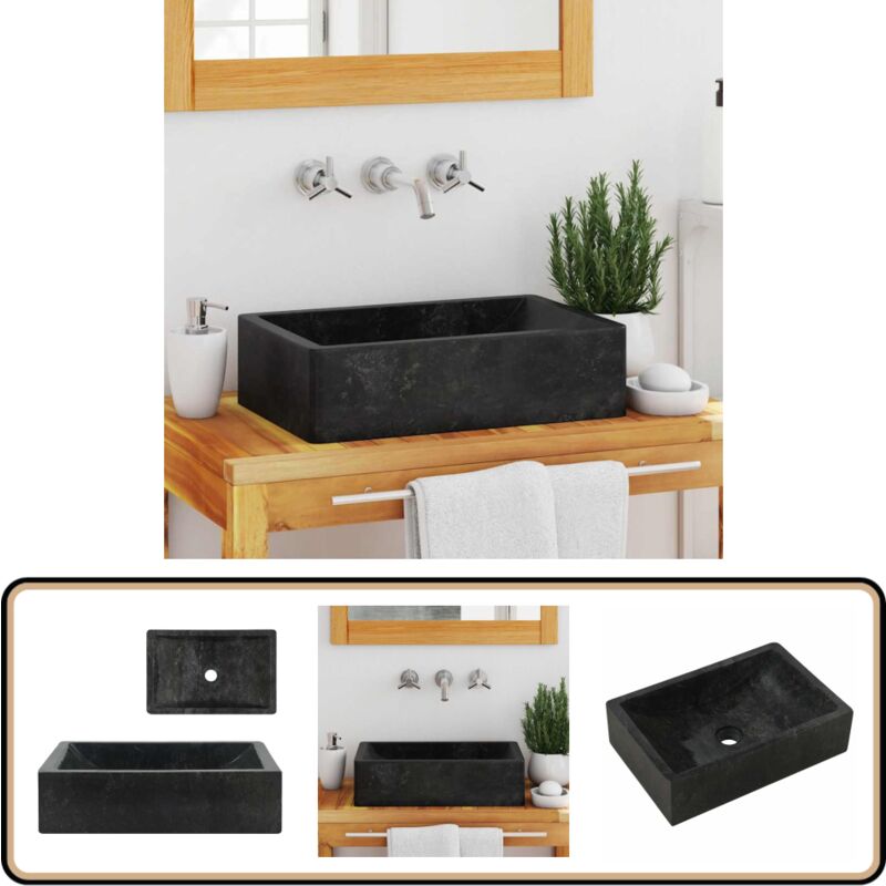 Lavabo 45x30x12 cm marbre noir brillant - Lavabo En Marbre - Lavabo Design - Lavabo Noir - Lavabo Salle De Bain - Meuble Salle De Bain