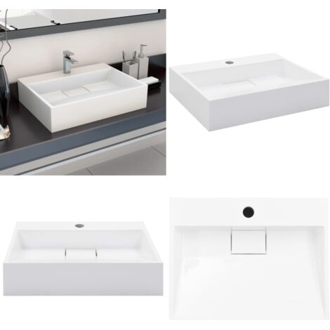 Lavabo 50x38x13 cm resina mineral/mármol blanco - Lavabo blanco - Lavabo de mármol