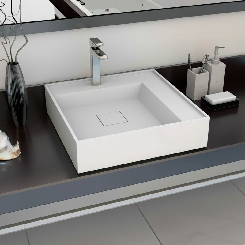 

Lavabo 50x50x12,3 cm resina mineral/mármol blanco - Blanco