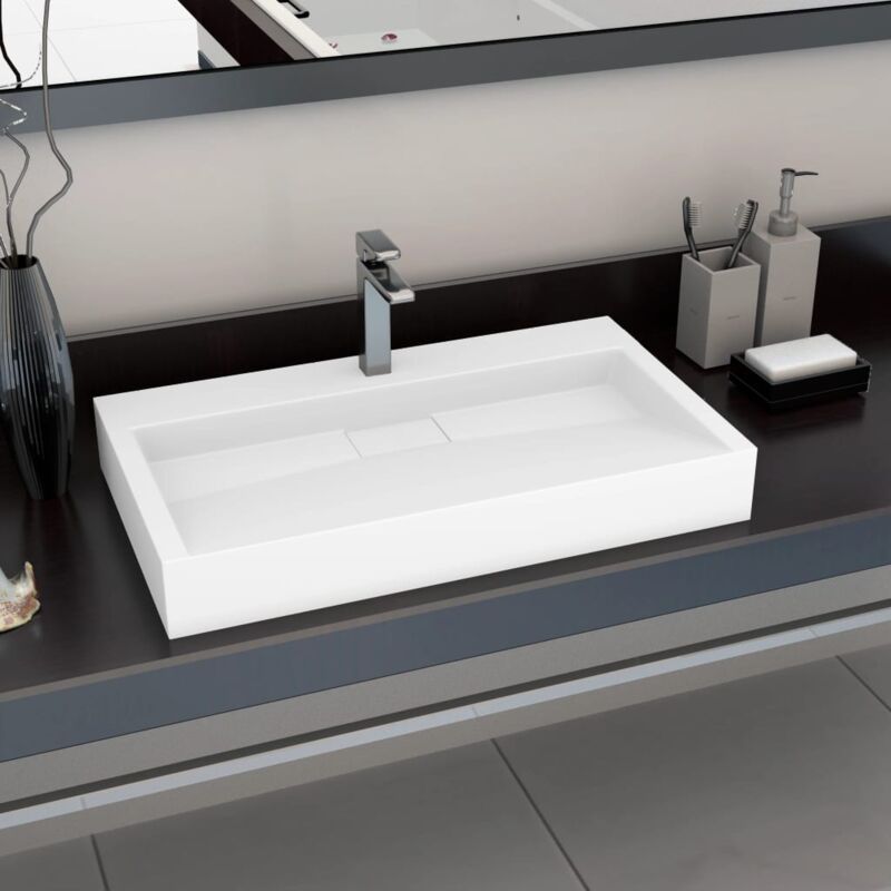 Lavabo 80x46x11 cm Fonte minérale marbre Blanc
