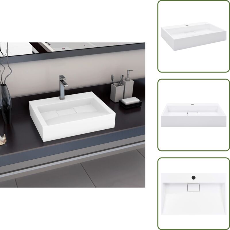 Lavabo 60x38x11 cm Fonte minérale/marbre Blanc - Lavabo - Évier - Salle De Bain - Meuble De Salle De Bain - Lavabo Céramique