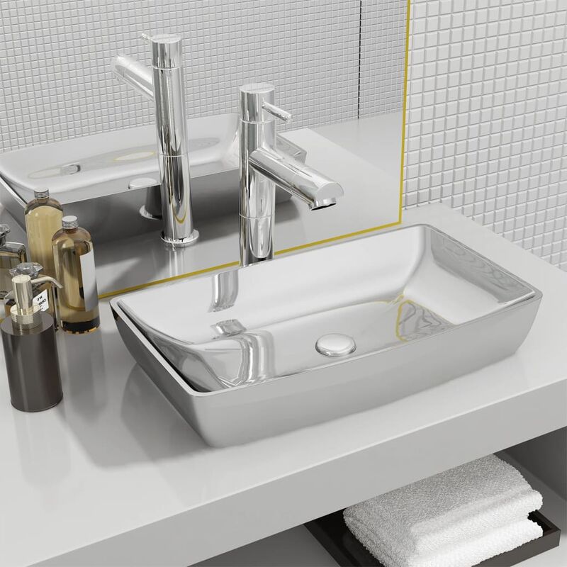 

Lavabo 71x38x13,5 cm cerámica plateado